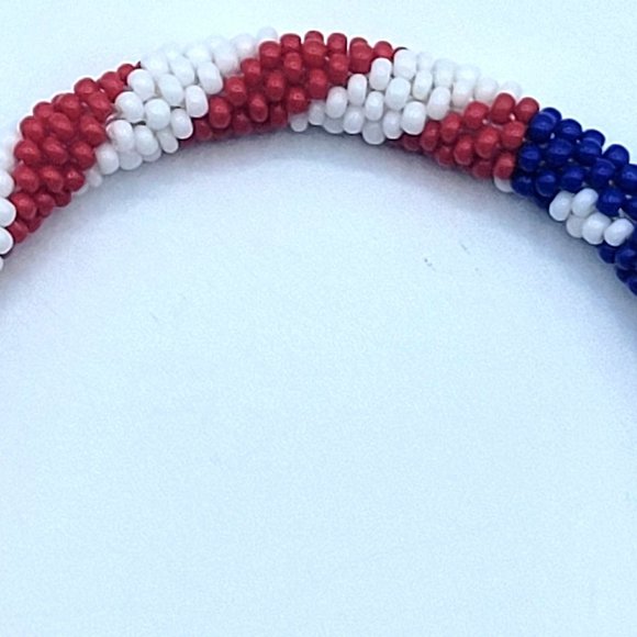 USA Flag Pattern Handmade Seed Beads Bracelets,Patriotic Colors Pattern Crochet - Picture 7 of 10